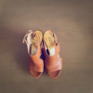 Michael Kors brown leather wedges